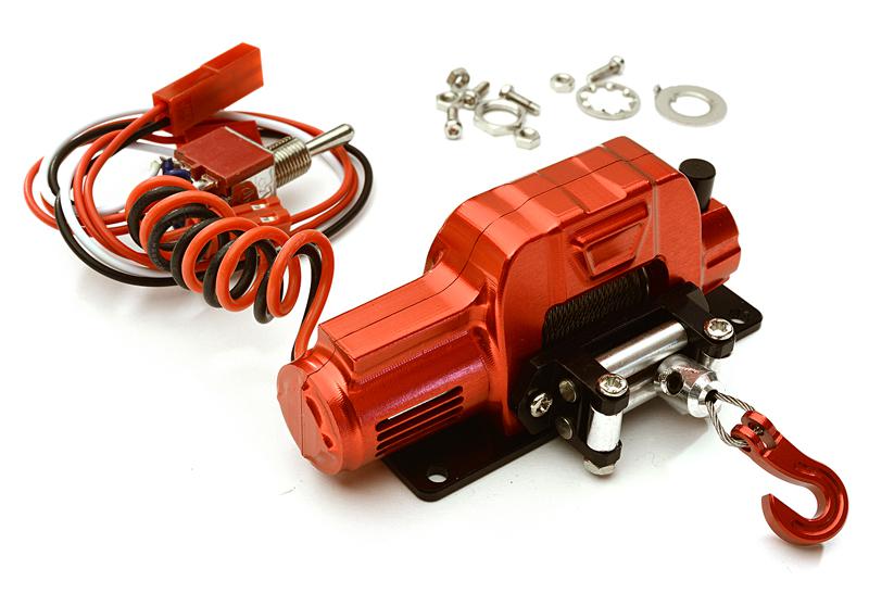 C27932RED Billet Machined Realistic Power Winch for Scale Rock Crawler 1/10 Size - Image 1