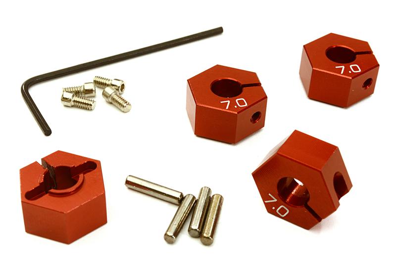 C27945RED 12mm Red Hex Wheel Hubs 7mm Thick for 1/10 Traxxas, Axial, Tamiya, Drift - Image 1