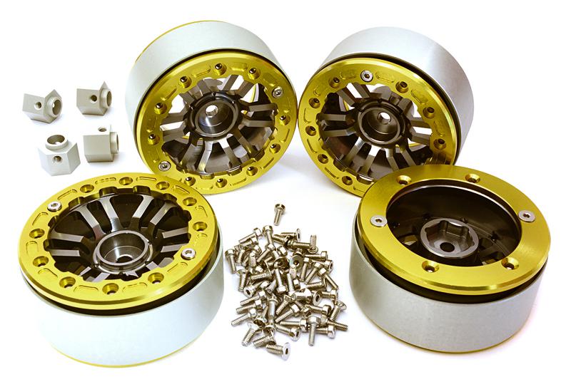C28016GOLD Billet Machined 1.9 Dual 6 Spoke Wheels w/12mm Hex Adapters for Traxxas TRX-4 - Image 1