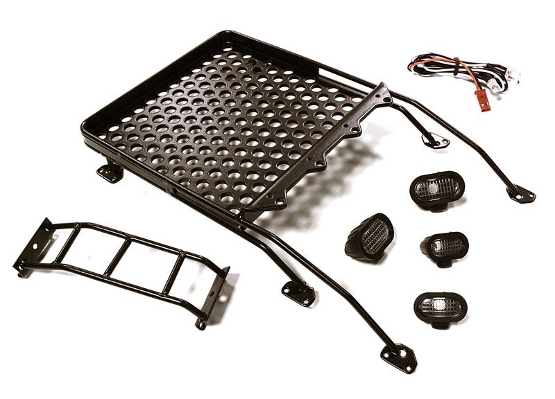 C28122BLACK Realistic Alloy Luggage Tray w/LED Spot Lights for 1/10 FJ Cruiser (HPI, Tamiya) - Image 1