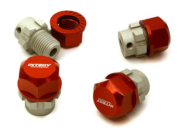 C28222RED Billet Machined 17mm Wheel Hex (4) +6mm Offset for T-Maxx, 1/10 Revo & Summit - Image 1
