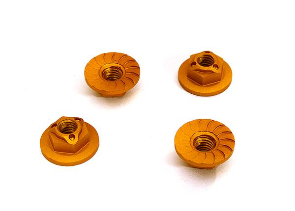 C28509GOLD Realistic M4 Size Machined 4mm Serrated Wheel Nuts Flanged for Most 1/10 Scale - Image 1