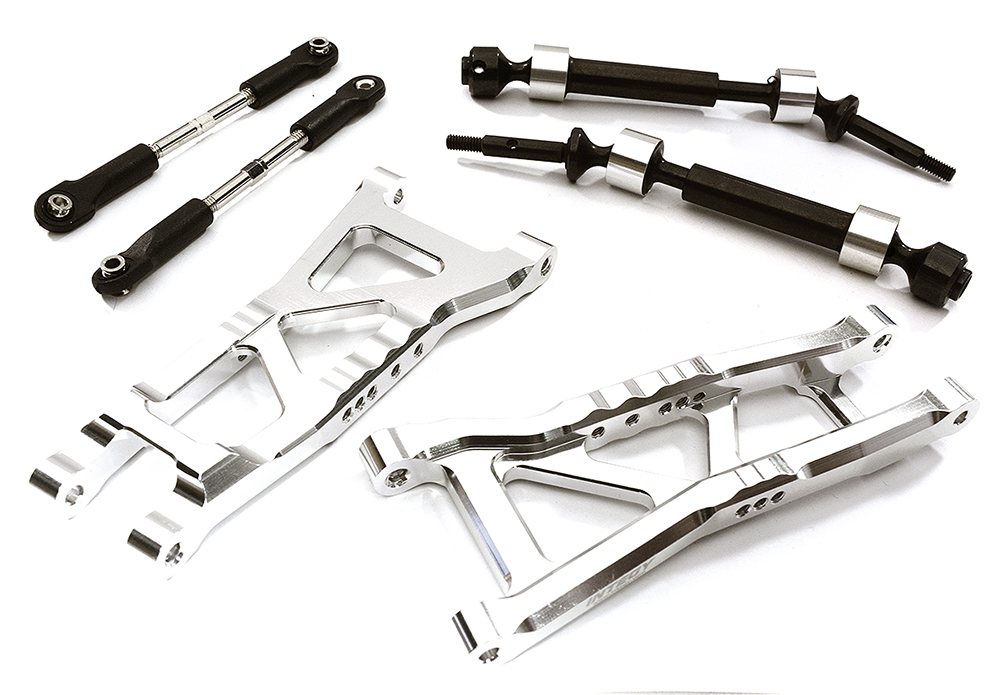 C28573SILVER Billet Extended Rear Suspension Kit+Drive Shafts for Traxxas 1/10 Slash 2WD 2555 - Image 1