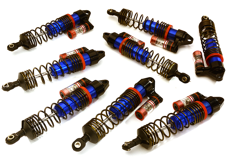 C28759BLUE Machined Piggyback Shock Set (8) for Traxxas 1/10 Scale E-Maxx Brushless 3762A - Image 1