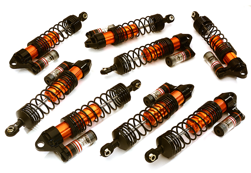 C28759ORANGE Machined Piggyback Shock Set (8) for Traxxas 1/10 Scale E-Maxx Brushless 3762A - Image 1