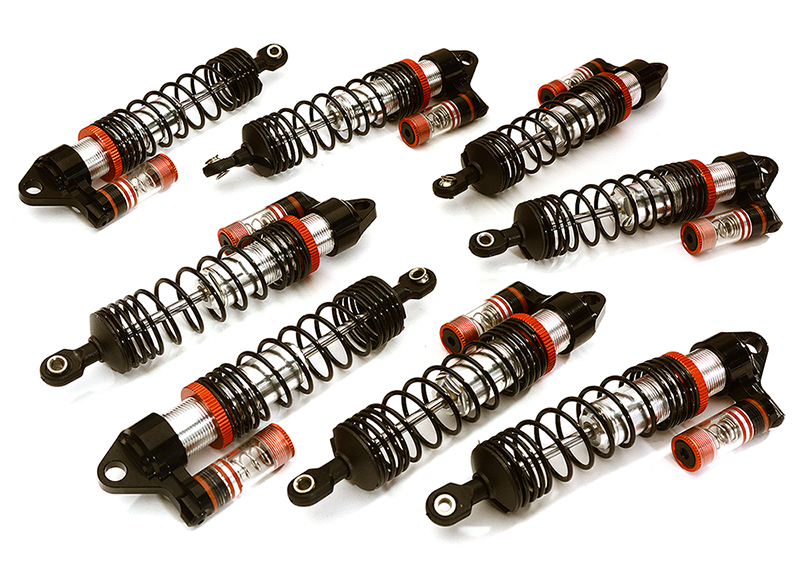 C28759SILVER Machined Piggyback Shock Set (8) for Traxxas 1/10 Scale E-Maxx Brushless 3762A - Image 1