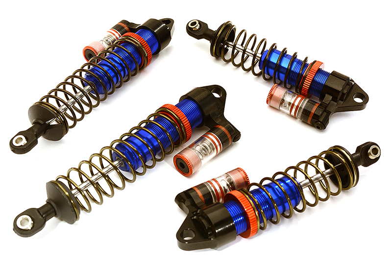 C28803BLUE Blue Billet Machined Piggyback Shock Set for Traxxas 1/10 Slash 4X4 (4 pcs) - Image 1