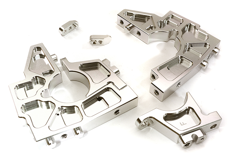 C28841SILVER Billet Machined Front Bulkhead Set for Losi 1/5 Desert Buggy XL-E - Silver - Image 1