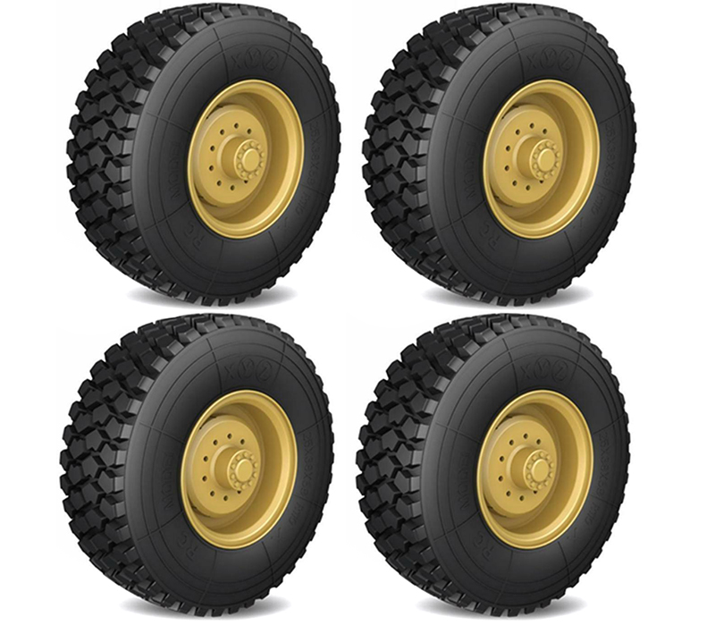 C28959YELLOW Tire & Wheels (4) for HG-P802 8X8 RC Military Truck - Image 1