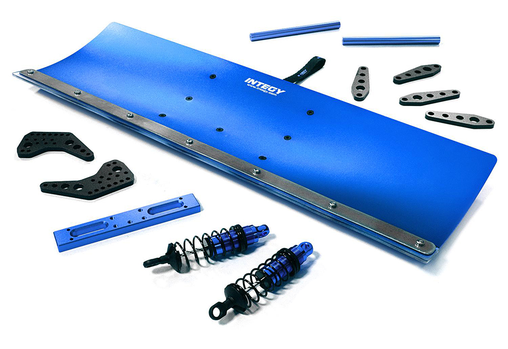 C29605BLUE Alloy Machined 400mm Snowplow Kit for Traxxas 1/10 Maxx 4S Truck - Image 1
