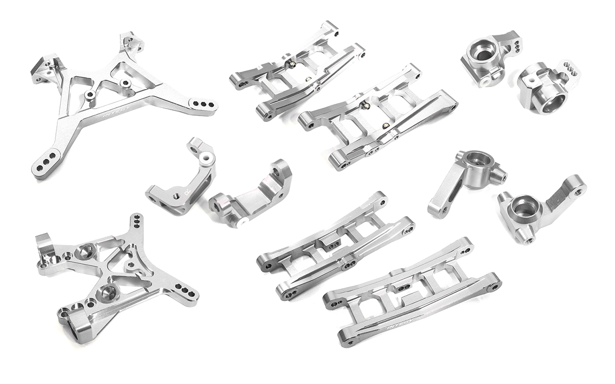C29607SILVER Billet Machined Alloy Suspension Kit for Team Associated DR10 Drag Race Car RTR - Image 1