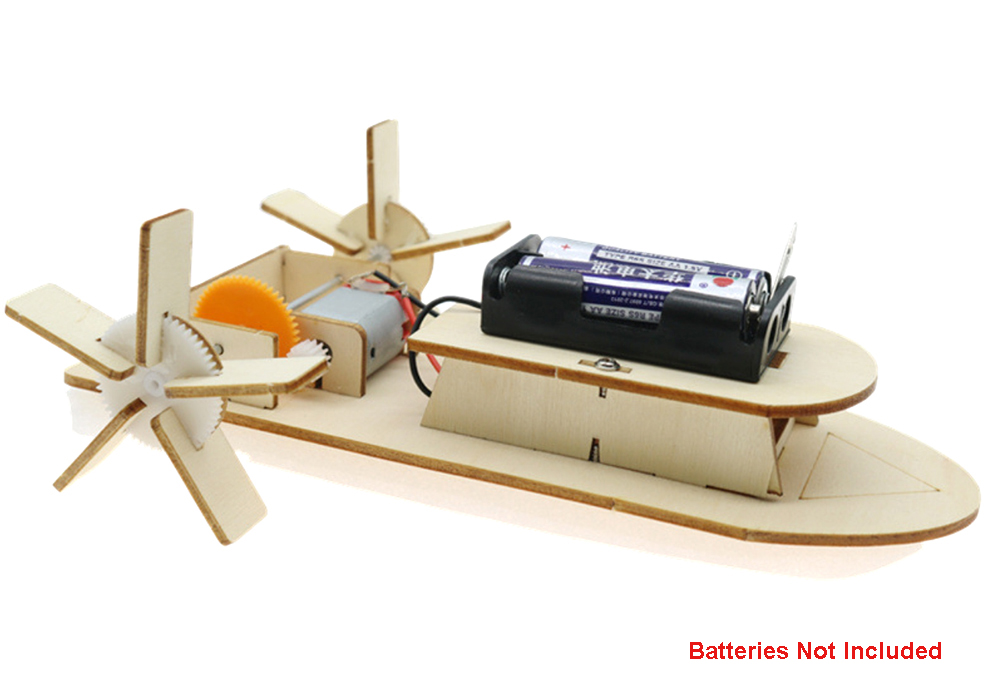 C29906 Wooden DIY Educational Battery Powered Paddle Steamer Boat Model Toy - Image 1