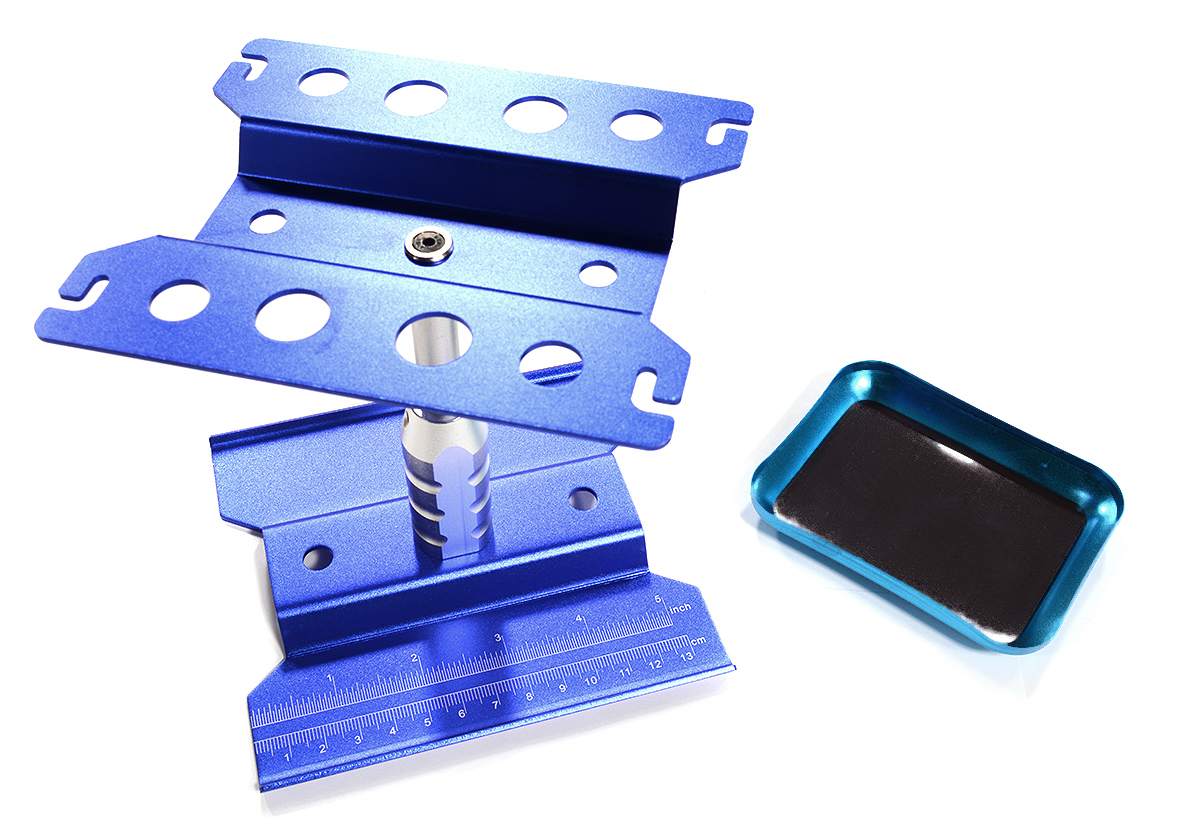 C30308BLUE Universal Car Stand Workstation (140x120x145mm) w/ Magnetic Parts Storage Tray - Image 1