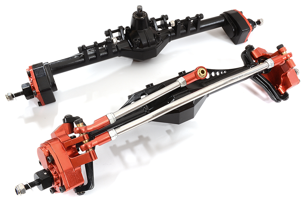 C30319BLACKRED Machined Front & Rear Axle Assembly for 1/10 Capra 1.9 Unlimited 232004 232005 - Image 1
