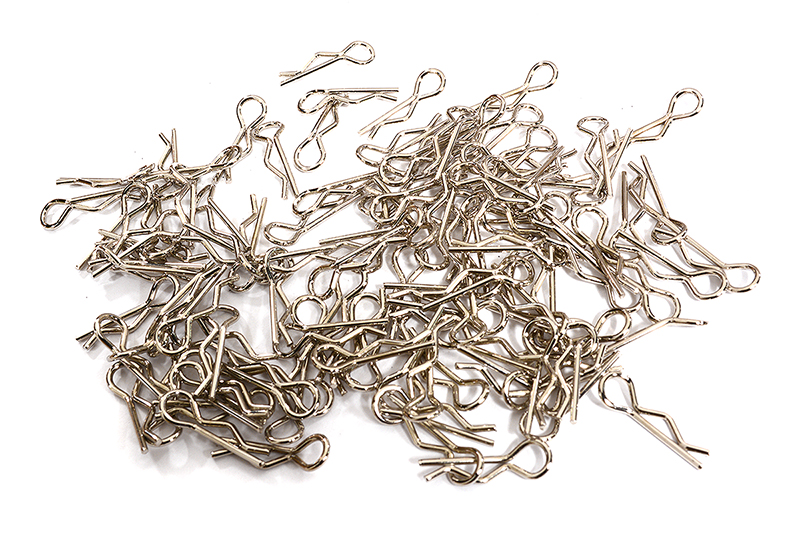 C30627SILVER Bent-Up Body Clips (100) for 1/16 Scale RC (LxW=18x5.5mm) - Image 1