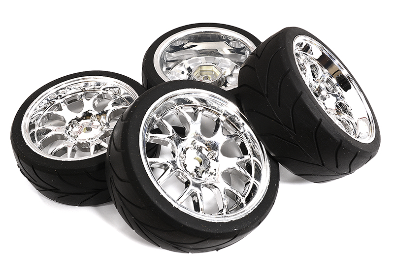 C30708 7 Y-Spoke Wheel & Tire Set for 1/10 Touring Car - Set of 4 Offset 6.5mm - Image 1