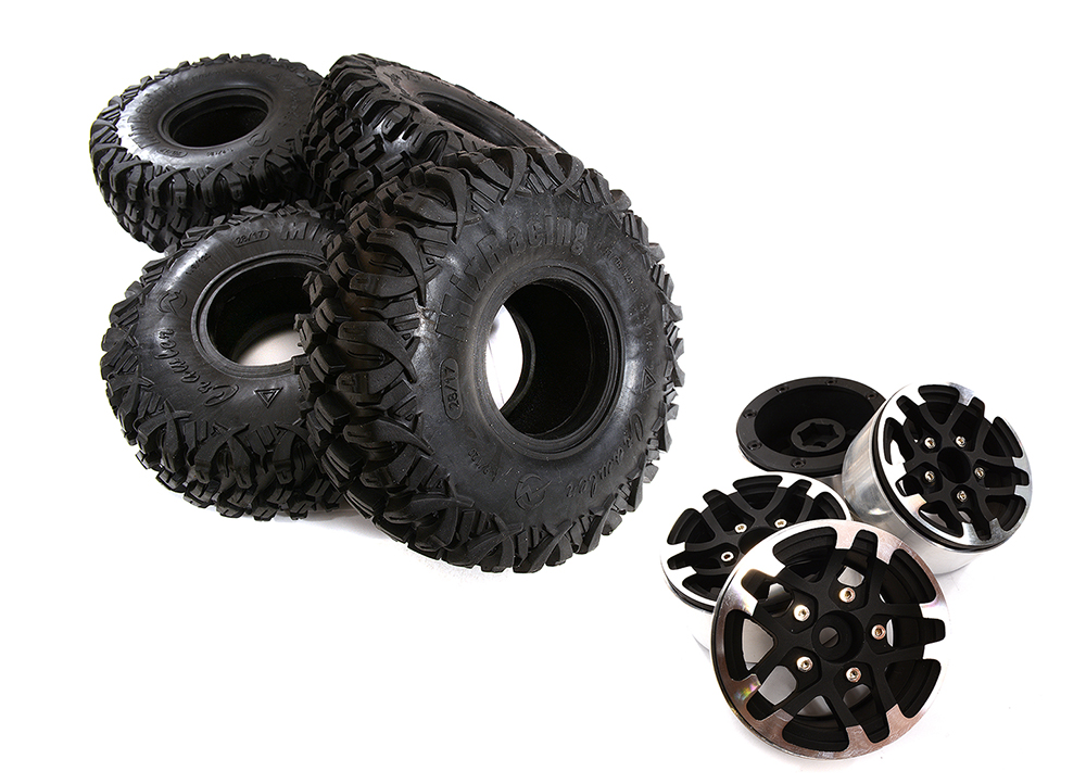 C30721 Billet Alloy 10 Spoke 1.9 Wheel & Tire (4) for Scale Crawler (O.D.=122mm) - Image 1