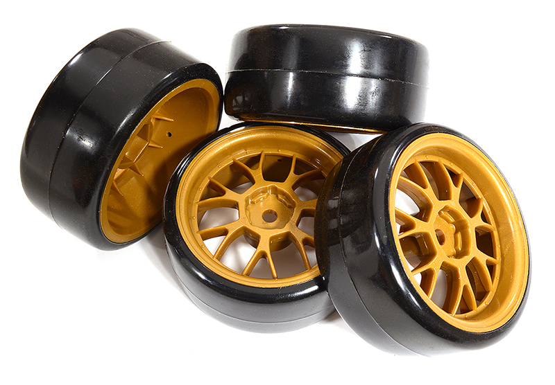 C30879 7Y Spoke Wheel & Tire Set (4) for Drift Racing (O.D.=62mm) W=26mm Offset 4.5mm - Image 1