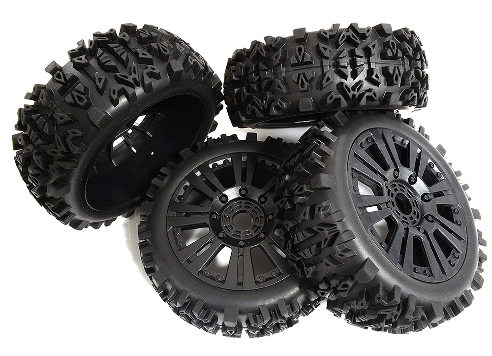 C30894 Tires, Wheels & Inserts TK60 Style w/ 17mm Hex for 1/8 Buggy Size 4pcs OD=122mm - Image 1