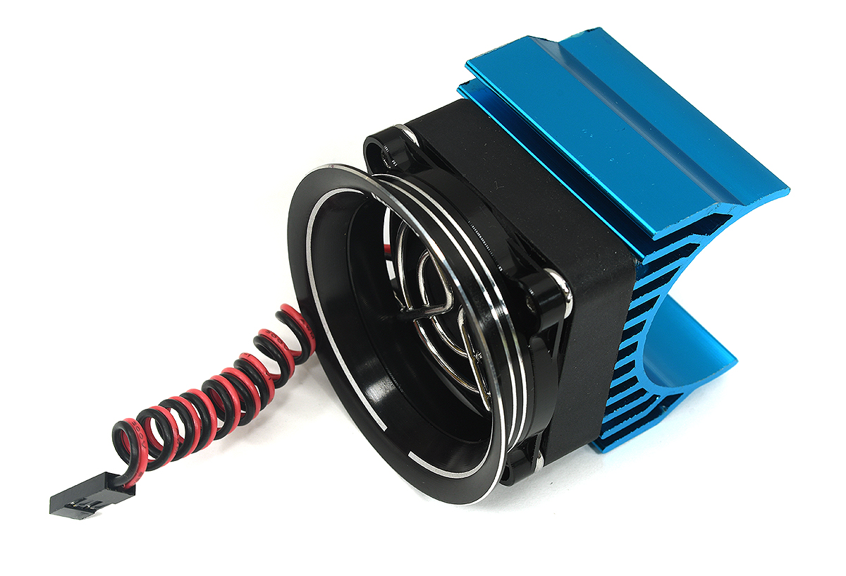 C30953BLUE 36mm Motor Heatsink + 40x40mm Fan w/ Intake Ram Funnel for Most 1/10 RC Crawler - Image 1