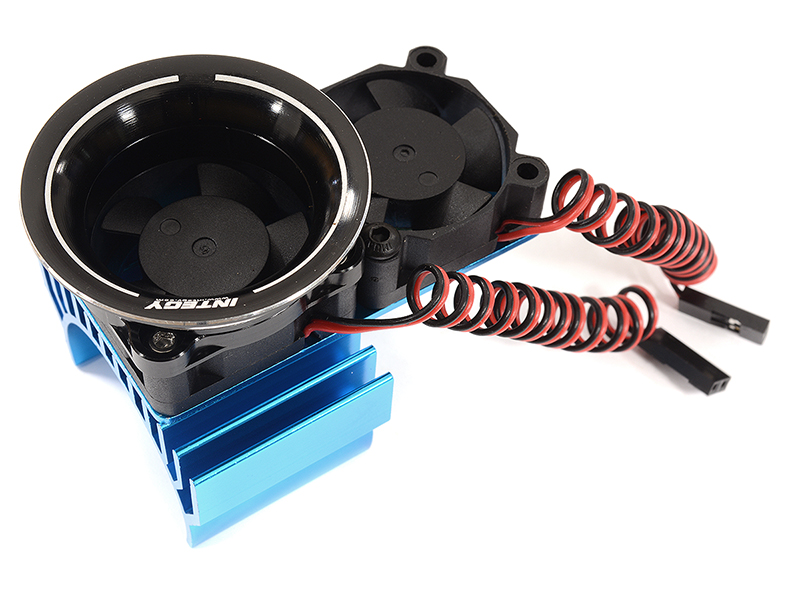 C30954BLUE 36mm Motor Heatsink + Twin 30x30mm Fan w/ Intake Ram Funnel for 1/10 Scale - Image 1