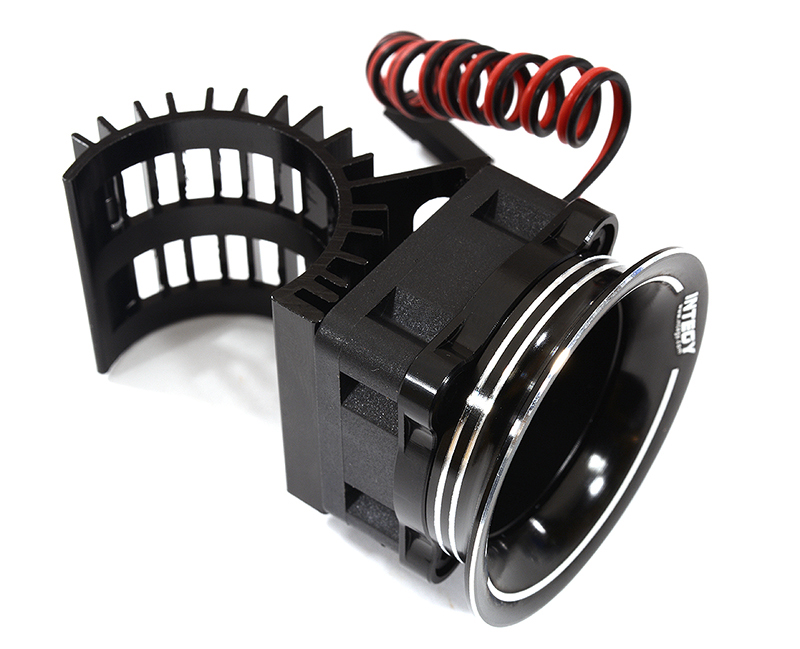 C30958BLACK 28mm Motor Heatsink + 25x25mm Cooling Fan w/Intake Ram Funnel for 380 & 390 Size - Image 1