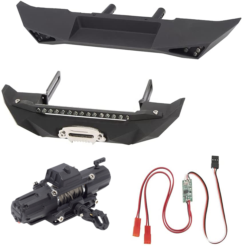 C30966BLACK Alloy F&R Bumper w/ Twin Motor Winch & 3rd Ch. Controller for SCX-10 & SCX10 II - Image 1