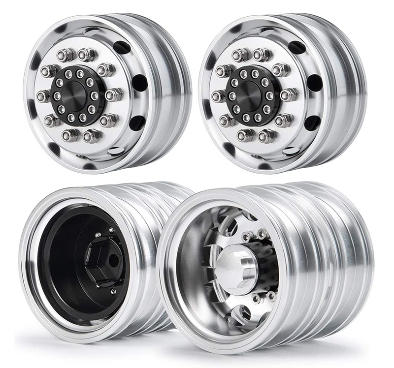 C30974SILVER Machined Alloy Front & Dually Rear Wheel Set for Tamiya 1/14 Scale Tractor Truck - Image 1
