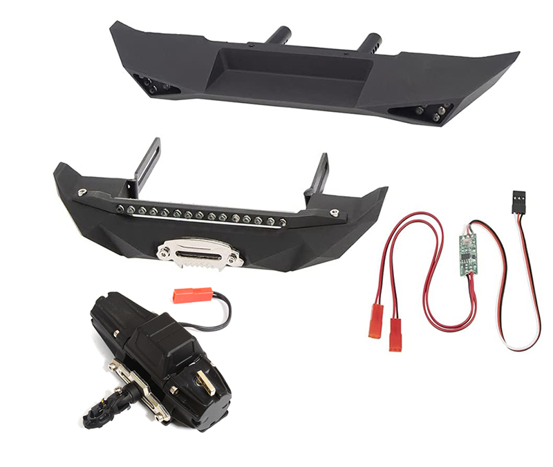C30990BLACK Alloy F&R Bumper + LED w/ Winch & 3rd Ch. Controller for SCX-10 Trail Crawler - Image 1