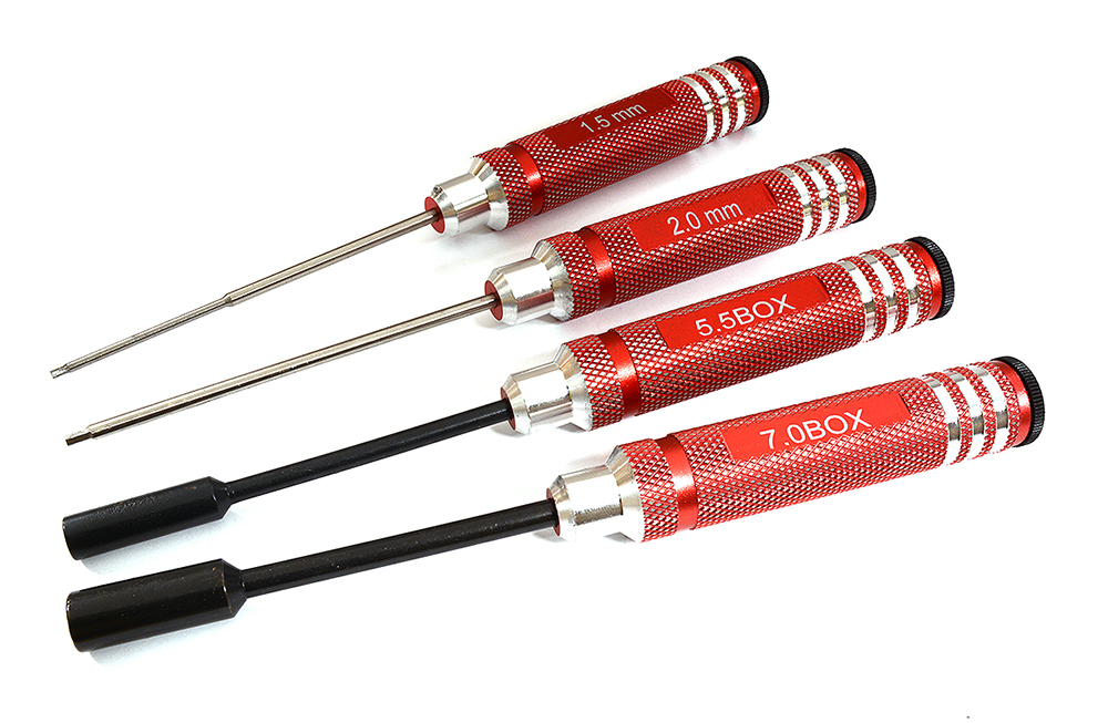 C31005RED 4pcs RC Tool Set, 1.5, 2mm Allen + 5.5 & 7 Hex Socket - Image 1
