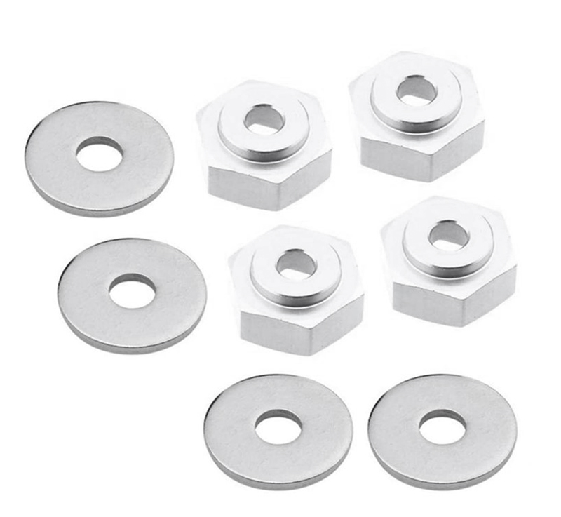 C31087SILVER 12-to-17mm Conversion Alloy Hex Wheel (4) Hub +1mm Offset for 1/10 Scale RC - Image 1