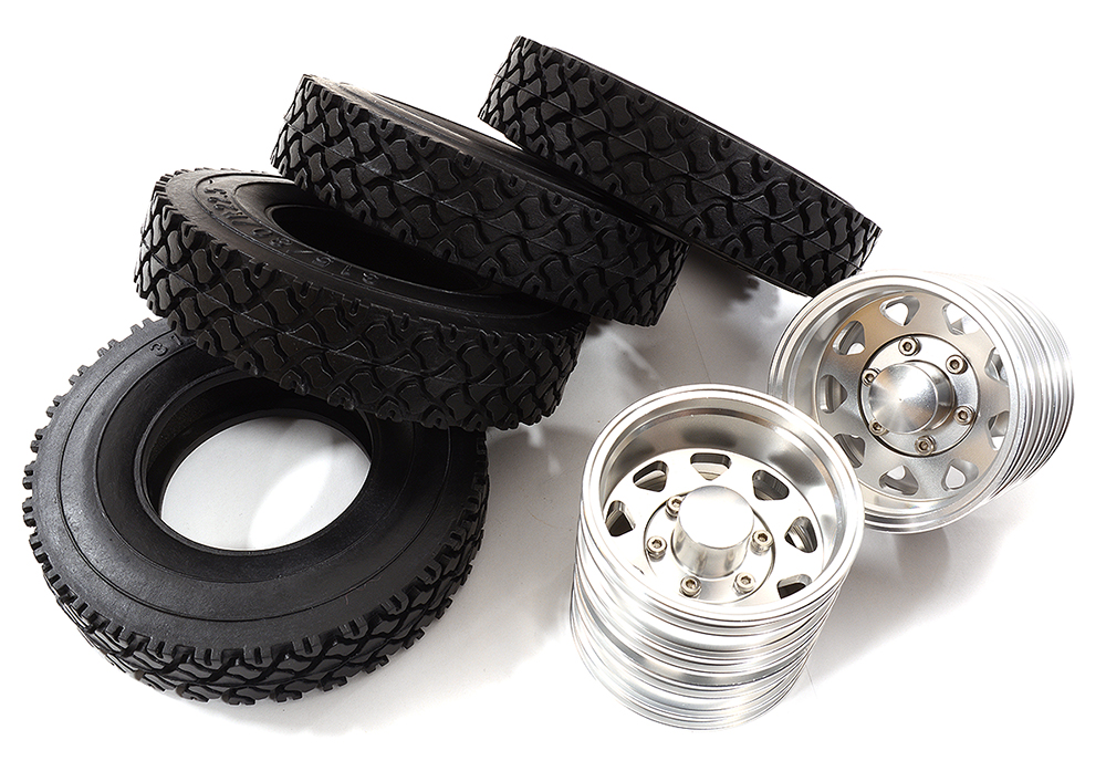 C31129 Machined Alloy Rear Dually Wheels & Tires for Tamiya 1/14 Scale Truck - Image 1