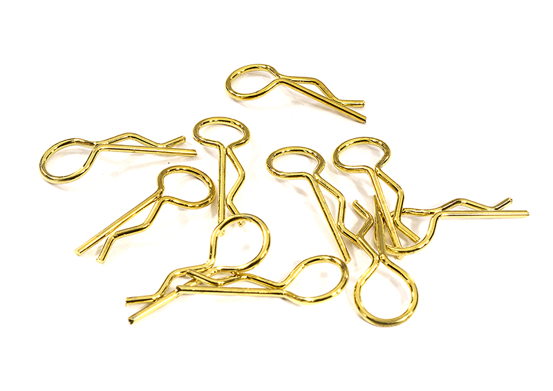 C31150GOLD Bent-Up Body Clips (10) for 1/10 RC Cars & Trucks (LxW=24x9mm) - Image 1