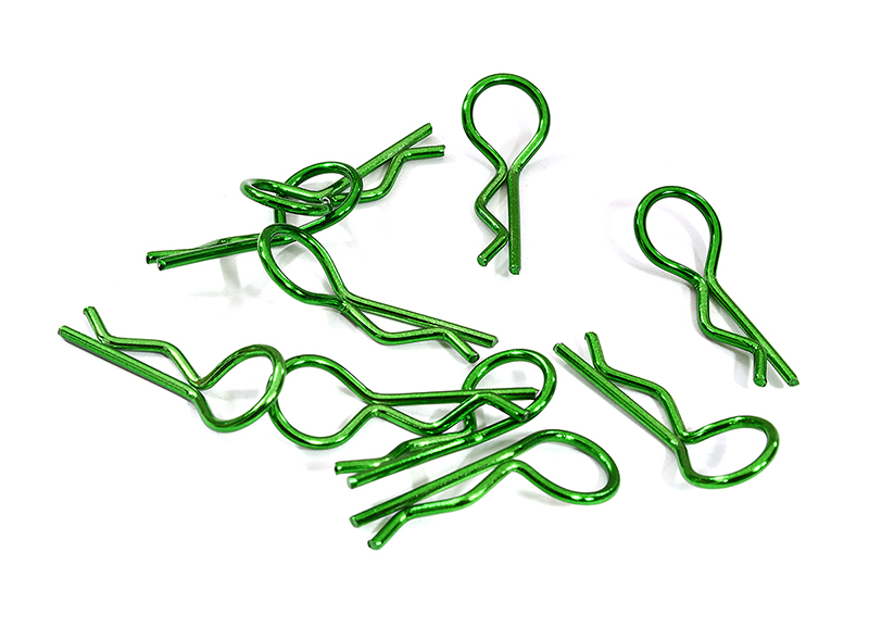 C31150GREEN Color Bent-Up Body Clips (10) for 1/10 RC Cars & Trucks (LxW=24x9mm) - Image 1