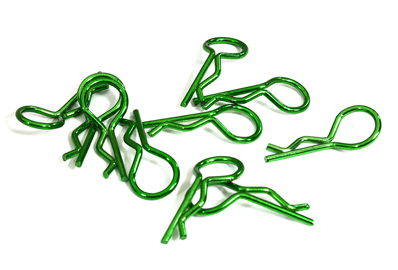 C31153GREEN Color Bent-Up Body Clips (10) for 1/8 RC Cars & Trucks (LxW=25x11mm) - Image 1
