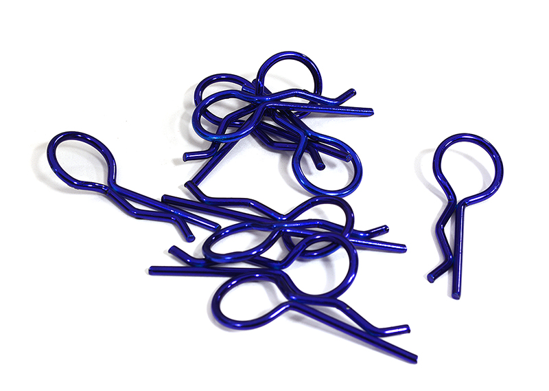 C31154BLUE Color Bent-Up Body Clips (10) for 1/7 & 1/8 RC Cars & Trucks (LxW=33x13mm) - Image 1