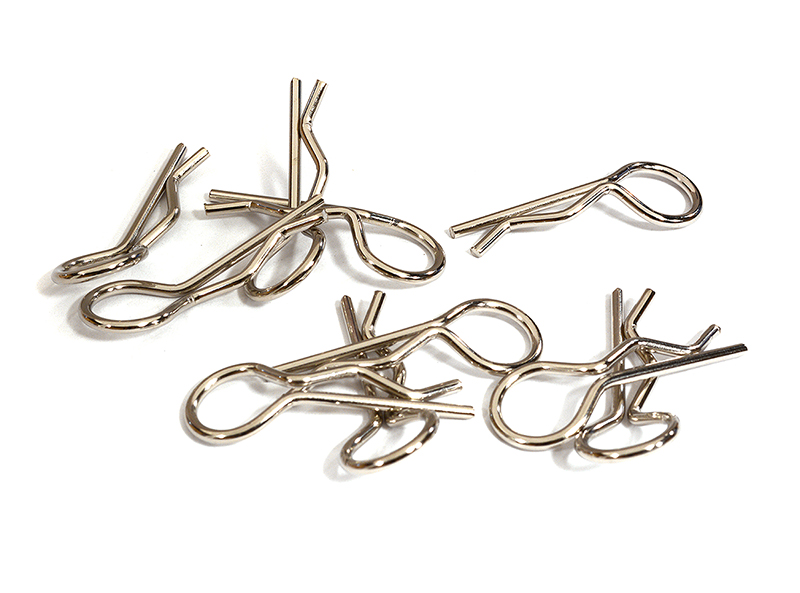 C31154SILVER Bent-Up Body Clips (10) for 1/7 & 1/8 RC Cars & Trucks (LxW=33x13mm) - Image 1
