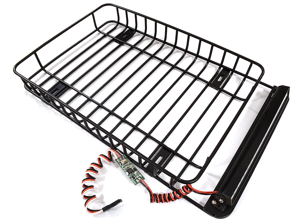 C31246BLACK Roof Top Luggage Tray 235x145x29mm w/ LED Light Bar for 1/10 Scale Off-Road - Image 1
