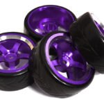 5 Spoke Wheel & Tire Set (4) for Drift Racing (O.D.=62mm) W=26mm Offset 3.5mm