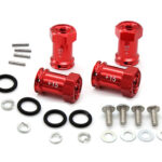Red Alloy Machined Hex Wheel Adapters +15mm Offset for 1/16 RC Cars