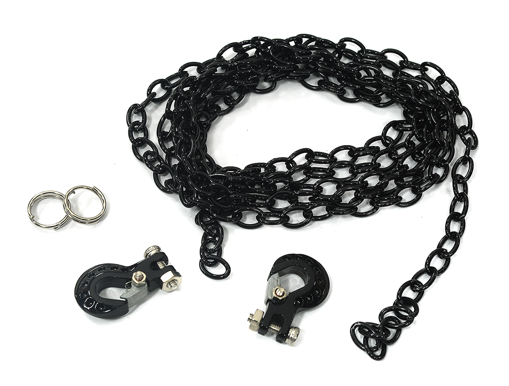 C31720BLACK Realistic 1/10 Size Drag Chain & Tow Hooks for 1/10 Scale Off-Road Crawler - Image 1