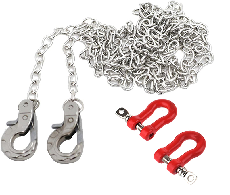 C31764SILVER Realistic 1/10 Size Drag Chain & Tow Hooks w/Bow Shackle for 1/10 Scale Off-Road - Image 1