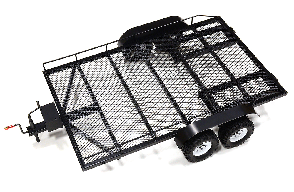 C32160WHITE Machined Alloy Flatbed Dual Axle Car Trailer Kit for 1/10 Scale RC 710x455x137mm - Image 1