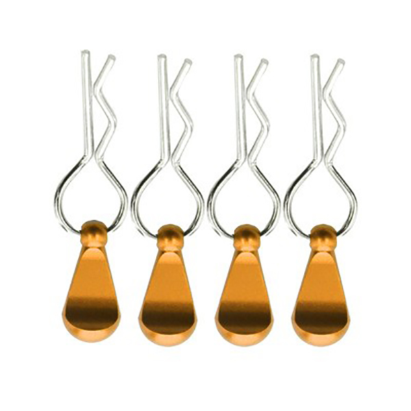 C32227GOLD Bent-Up Color Body Clips (4) for 1/8, 1/7 & 1/5 RC Cars & Trucks (LxW=34x12mm) - Image 1