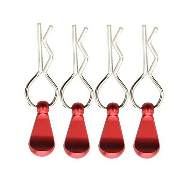 C32227RED Bent-Up Color Body Clips (4) for 1/8, 1/7 & 1/5 RC Cars & Trucks (LxW=34x12mm) - Image 1