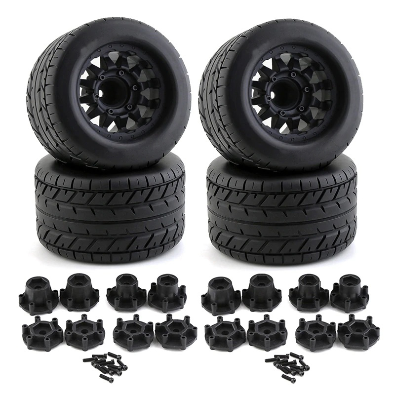 C32376BLACK 1/10 Scale Black Wheel for 12mm & 14mm Hex & Tire Set (4) OD = 118mm, W = 69mm - Image 1