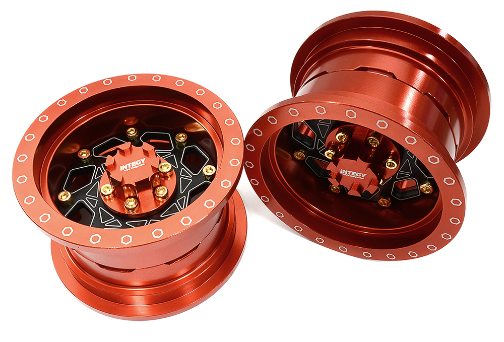 C32434RED Billet Machined 8 Spoke Alloy Wheel Upgrade Kit (1-pair) for 1/6 SCX6 45001 - Image 1