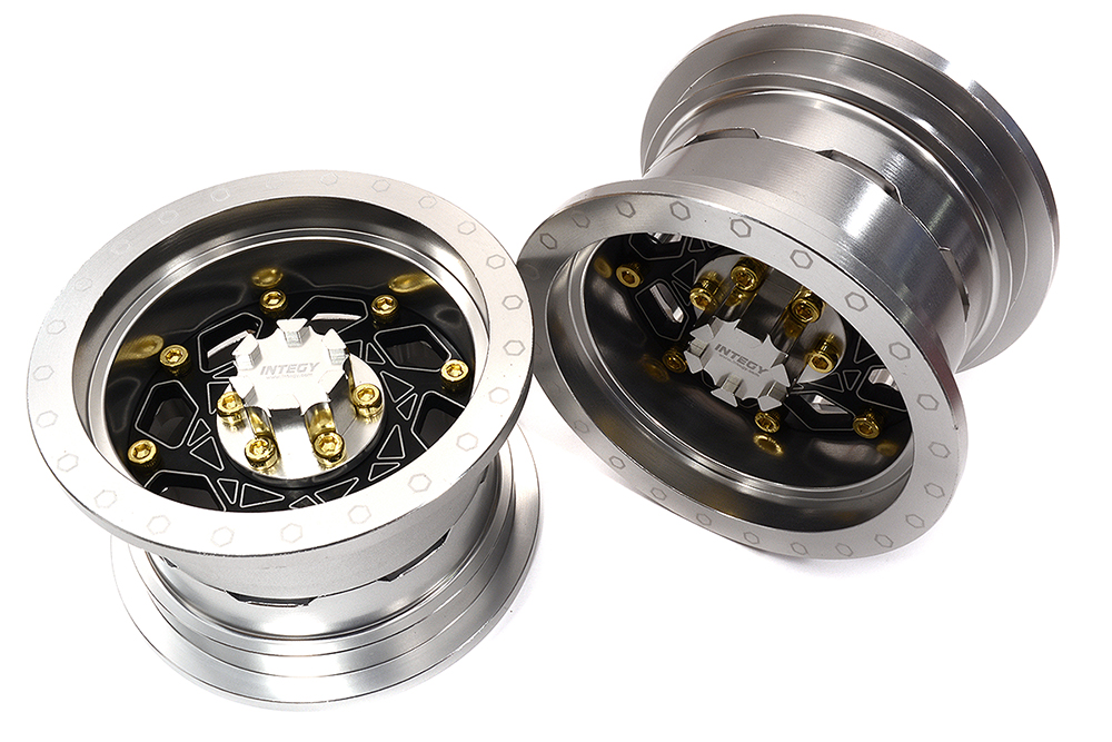 C32434SILVER Billet Machined 8 Spoke Alloy Wheel Upgrade Kit (1-pair) for 1/6 SCX6 45001 - Image 1