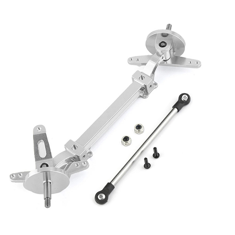 C32596SILVER Alloy Machined Silver Front Beam Axle with Steering for 1/14 Semi-Tractor - Image 1