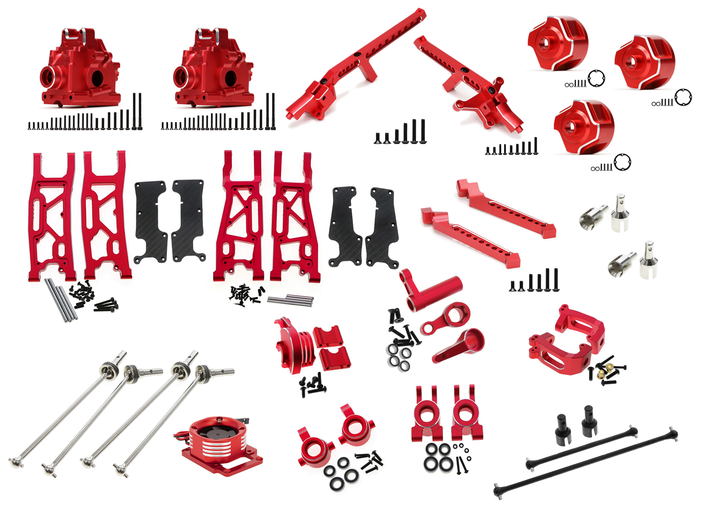 C32609RED Red Alloy Machined Upgrade Conversion Kit for Traxxas 1/8 Scale Sledge 4WD - Image 1